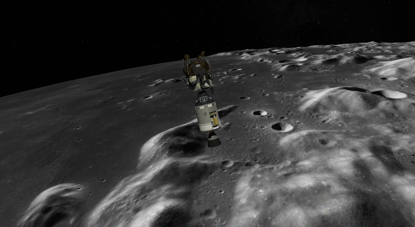 LM and CSM docked in lunar orbit
